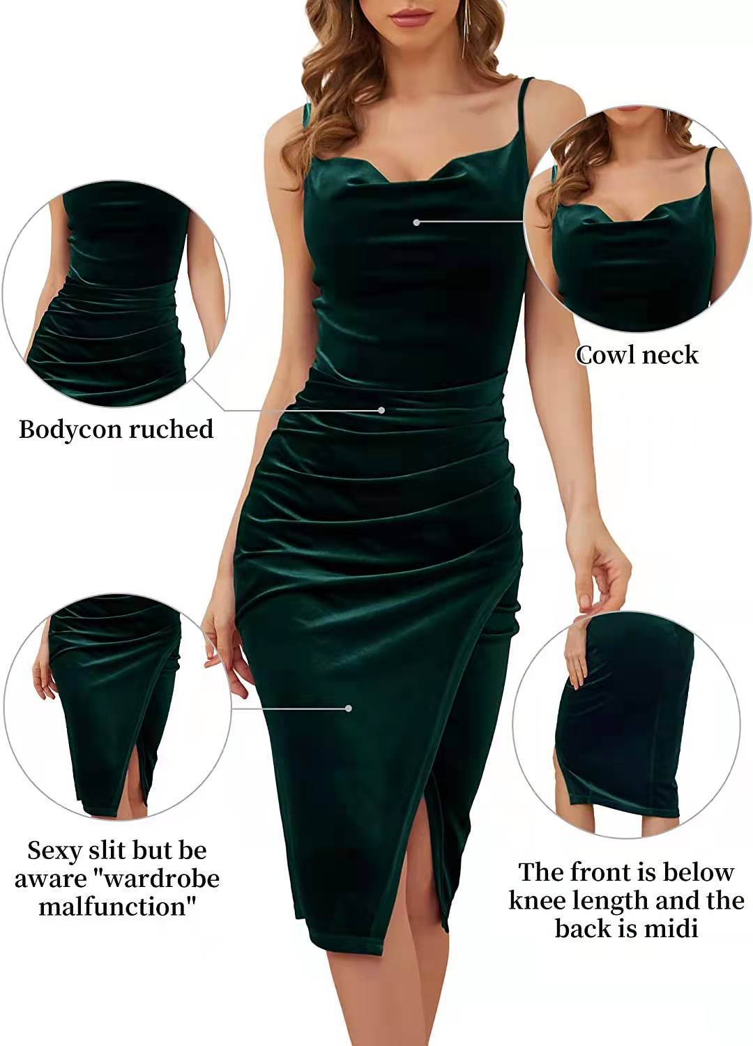 Robe à bretelles en velours plissée fendue – Femme – Élégante et tendance